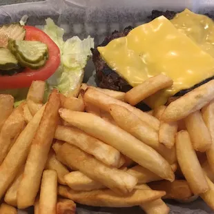 Shamrock burger and fries. The fries were gross which is not normal, so I&apos;m guessing bad grease or Cheap grease. But the burger was good.
