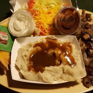 Ribeye with Mashed Potatoes and Salad
