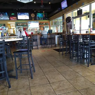 tables and chairs in a restaurant