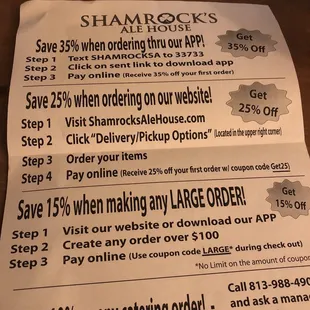Here&apos;s the flyer. Three easy steps to follow to get the 35%. Yeah right.