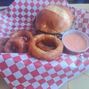 Mushroom Swiss with onion rings