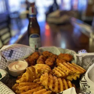 a basket of fried food