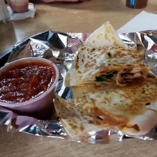 a quesadilla and salsa