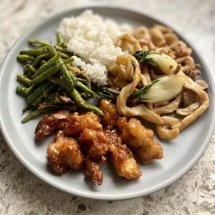Shan Dong Chicken, Dry Braised Green Beans, Deluxe Combination Chow Mein with Handpulled Noodles