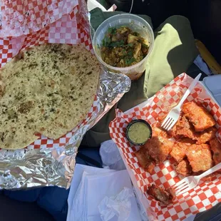 Fish pakora, nan, aloo gobi