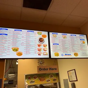 menus on two large screens
