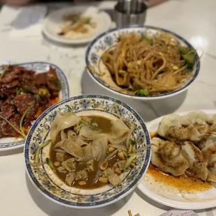 Liang Pi Cold-Skin Noodles with Sesame cold cut beef Biang-Biang Spicy Hand Ripped Noodles Shrimp, Pork and Leek Dumplings