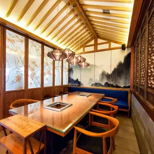 a long table with chairs