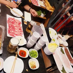 Nice array of meats, vegetables, and noodles; I especially enjoyed the long bean curd stick