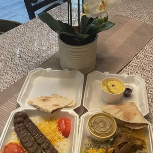 Lamb Shank, Koobideh and Rice, Persian Ice Cream