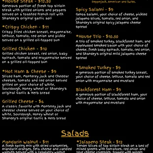 Newest Menu - Sandwiches and Salads