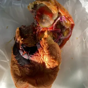 Old rotten ground beef.  Tasted awful.