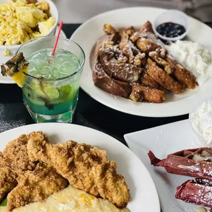 a variety of food items on a table
