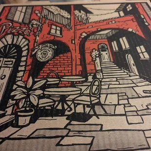 a drawing of a street scene