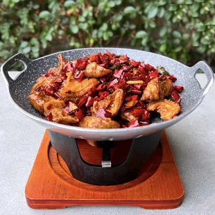 千锅肥肠 Fried Pig Intestines in Flaming Pot | $25 (SO GOOD! Not as spicy as it looks.)