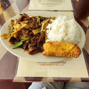 Mongolian beef and beef with mushrooms.