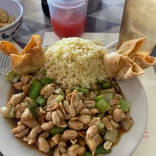 50. Kung Pao Chicken, fried rice and rangoon