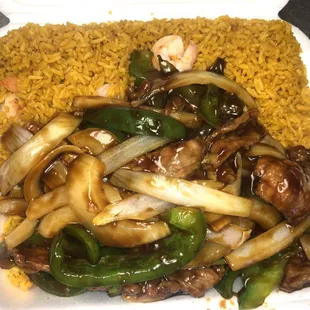 Pepper Steak w. Onions Combo w. Shrimp Fried Rice