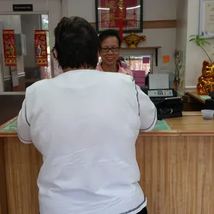 Here's the lady. By the way, a cook just walked out of the bathroom without washing hid hands. I'm disgusted.