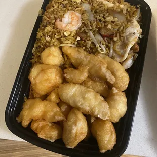 Honey Chicken and house special House Fried Rice (honey sauce comes on the side). Really good!!
