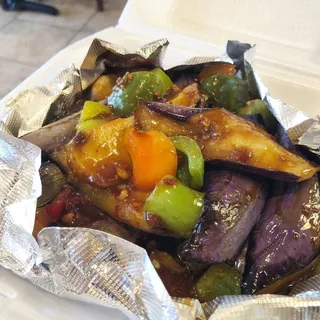 Fry Eggplant with Spicy Garlic Sauce