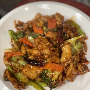 a plate of stir fried vegetables