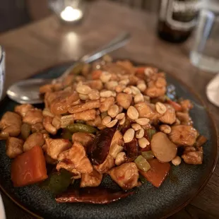 a plate of chinese food