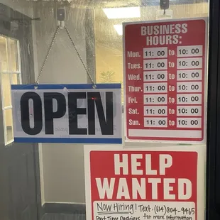 Hours &amp; Help Wanted Sign