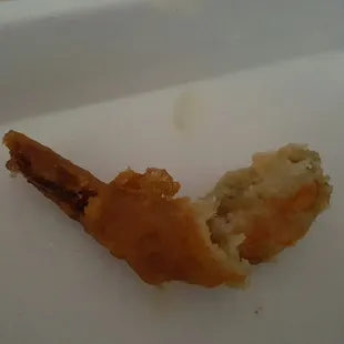 Heavily battered undercooked sweet and sour shrimp