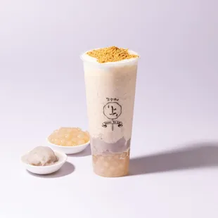 Peanut Butter &amp; Taro.
Peanut Smoothie, Taro, Signature Tapioca Cube, and Milk Cloud Foam