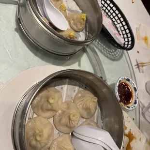 Soup dumplings. Beware. Very thick skin