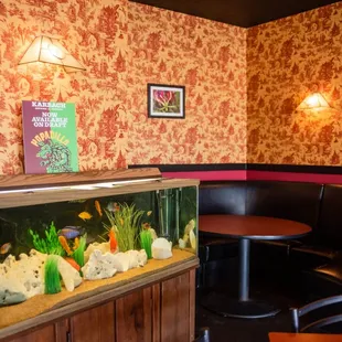 a fish tank in a restaurant