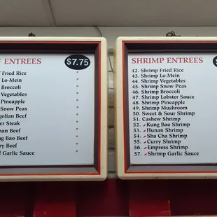 Beef, shrimp entrees