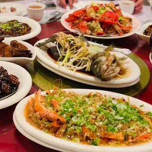 a table full of asian food