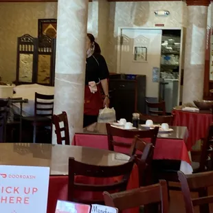 a woman in a restaurant