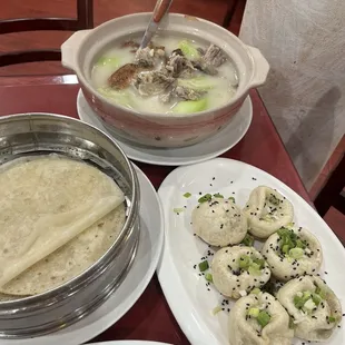 peking duck soup and pan fried soup dumpling