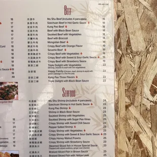 menu as of April 2022