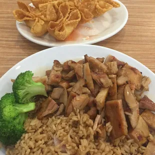 Bourbon chicken with crab rangoon.