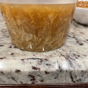 Hot and sour soup. Looks like egg drop soup. Tasted terrible!