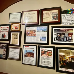 Accolades the restaurant has received over the years are displayed on wall