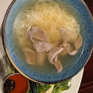 The pho broth is light and very watered down. The beef is in chunks and hard