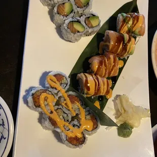 Salmon avocado, spicy tuna, and Medford special roll