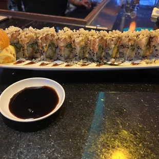 Snow Mountain roll cut into 10 pieces