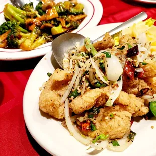 a plate of chinese food