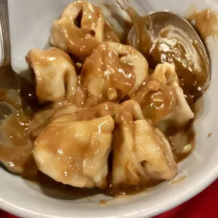 Szechuan Spicy Dumplings with peanut sauce