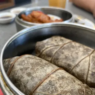 Yummy..sticky rice with meat wrapped in lotus leaf.