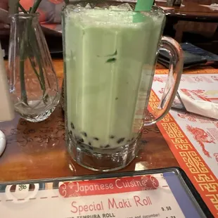 Honeydew boba milk tea