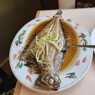 Steamed sole has delicious sauce.