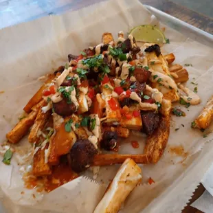 Buffalo Chicken loaded yucca fries