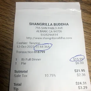 Charged dinner price @11:44 a.m.
